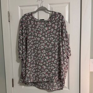 Adrienne Gray Leopard Print V-Neck Tunic with Pink and White Spots